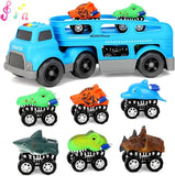 Transport Truck Set Dinosaur Toys 6 Vehicles in Friction Powered Carrier Truck Cars Toys with Music and Light Gift for Toddlers-Most Popular Toys T46