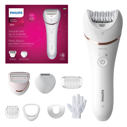 New Open Philips Epilator Series 8000 Wet & Dry Electric Hair Removal Epilator, Cordless Use, BRE720/14