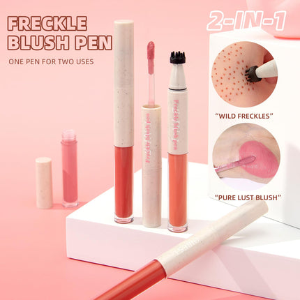 SPRINGSKY Liquid Face Blush Freckle Pen, Natural Dewy Cream Faux Freckle Stamp Pen 2 in 1 Makeup Natural Sunkissed Dewy Cheeks, Waterproof