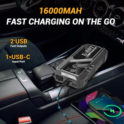 Car Battery Jump Starter 4000A Peak, 12V Jump Starter Battery Pack for Up to 8L Gas/5L Diesel, Battery Booster Jump Box, Power Bank USB QC3.0 Outputs Portable Charger (4000A-Gray)