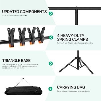 Coliflor T-Shape Portable Backdrop Stand, 6.5x3.2ft Adjustable Photo Background Stand Kit, Sturdy Small Back Drop Holder with 4 Spring Clamps, Carry Bag for Parties, Photography and Video Studio