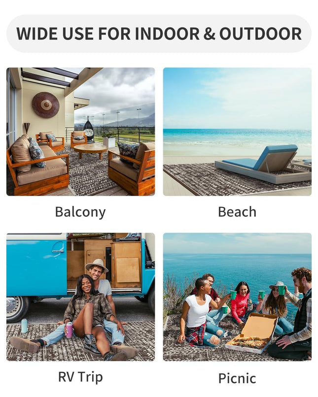 Outdoor Rug 5x8' Waterproof Outdoor Carpet Reversible Patio Rug Portable Camping Rug Modern Abstract Plastic Straw RV Rug for Picnic Beach Balcony Pool Deck Foldable Rug Brown Beige