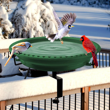 Daoeny 100W Heated Bird Bath Bowl Thermostat Control for Deck Railing Outside Garden Yard Patio Lawn Decor, GREEN