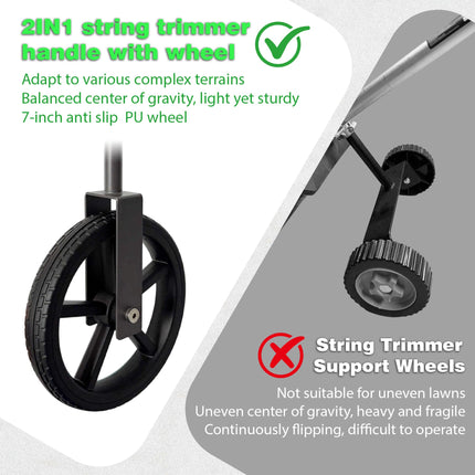 Startingtool 2-IN-1 Wheeled Mower Handle – Ergonomic Design with Adjustable Way Wheels & Clamp, Extension Pole for Weed Eater, Designed for Lawn Care, Landscaping & Edging