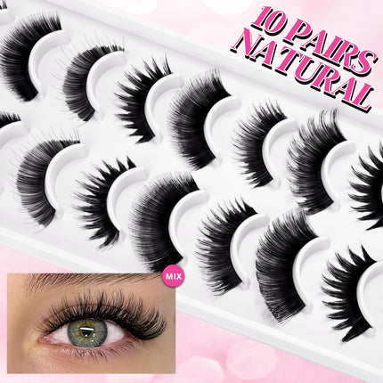 Path to Love 10 Pairs false eyelashes,Mix 10 Style natural volume lashes strips Dramatic Cat Eye Faux Mink Fake Lash Thin Band Extensions Waterproof Easy Eyelashes for Beginners