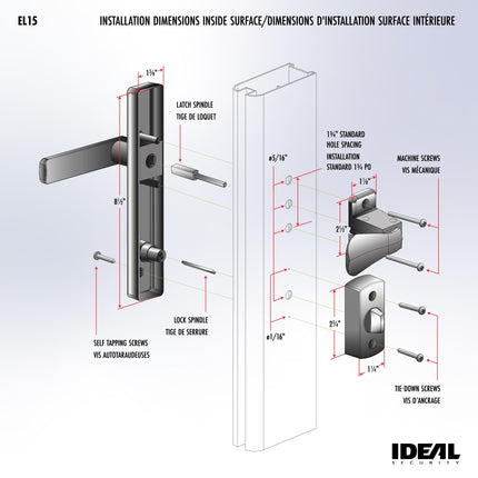 Ideal Security EL Keyed Lever Mount Latch with Deadbolt, Surface Mount Storm Door Handle Replacement, 2 Posts with Tie Down Screw, Matte Black BKEL15MB