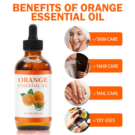 PURESOAK  Pure Citrus Orange Essential Oil for Skin and Hair Care, 4Fl Oz