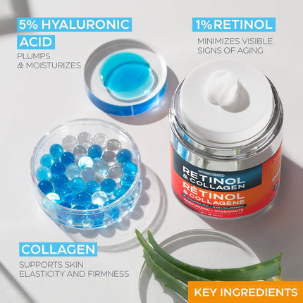 MOONRIN COSMETICS Retinol Cream for Face with Hyaluronic Acid, Collagen Day & Night Moisturizer, 1.85 Oz