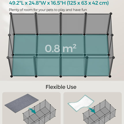 SONGMICS Pet Playpen with Floor, Small Animal Pen, Pet Fence Indoor, 49.2 x 24.8 x 16.5 Inches, Gray ULPC001G01