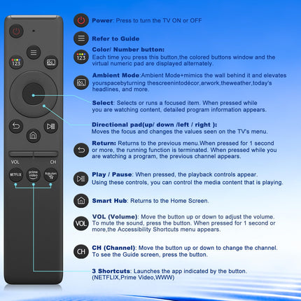 Universal Remote for Samsung TV Remote, Replacement Compatible with All Samsung Smart TV LED QLED UHD LCD HDTV Frame Curved Smart TV