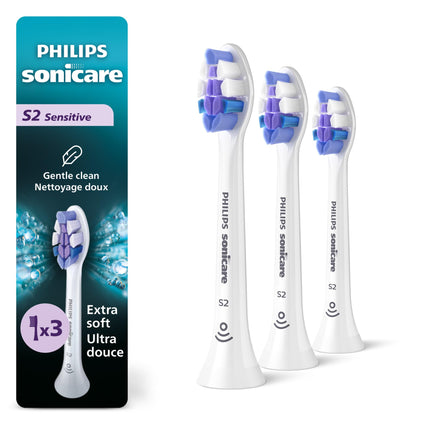 Philips Sonicare S2 Sensitive Brush Heads, 3-Pack, White - HX6053/77