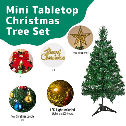 LINGHOME 60cm Tabletop Mini Christmas Tree Set, Hanging Ornaments Xmas Tree
