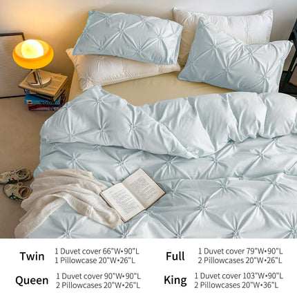 Rvciby Blue Pinch Pleat Flower Duvet Cover Full Size,Soft and Breathable Microfiber Bedding Set,3 Pieces,1 Duvet Cover with Zipper Closure & Corner Ties and 2 Pillow Shams,79 X 90 Inches(Blue)