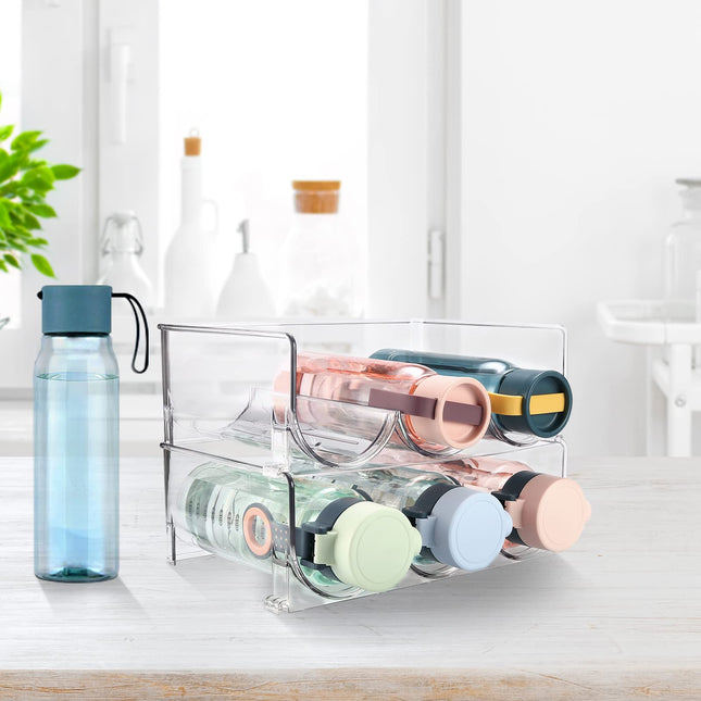 Puricon 2-Pack Clear Stackable Water Bottle/Tumbler Shaker Cup Holder Blender Flask Rack Oganizer for Kitchen Cabinets