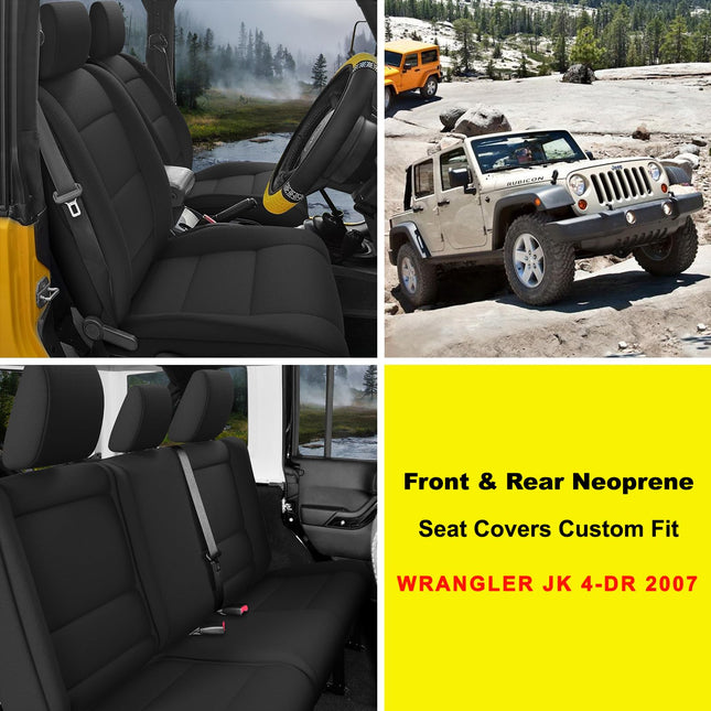 GIANT PANDA Neoprene Seat Covers for Jeep Wrangler JK 4-Door (2007) - Neoprene UV&Waterproof Seat Covers, Foam Padded Wrangler 4-Door Full Set(Black)