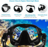 Snorkel Mask Set for Adults Diving Swimming Equipment with Flippers, Snorkelling Antifog Mask and Gear with Breathing Tube Fins for Men, Women