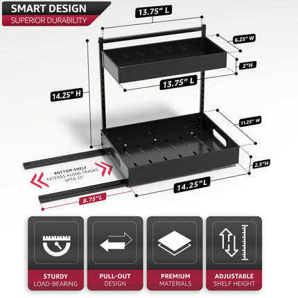 Sorbus Under Sink Organizer with Sliding Tracks and Adhesive Tape - 2-Tier Pull-Out Storage Rack for Kitchen and Bathroom - No Drill Under Sink Organization Storage Cabinet Shelf