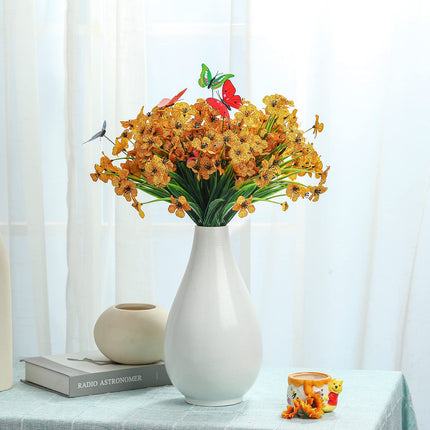 ATTGREAT 12 Bundles Artificial Spring Flowers Outdoors UV Resistant Plastic Faux Flowers Yellow Artificial Plants for Decor Outdoor Garden Farmhouse Patio Porch Hanging Fall Decorations