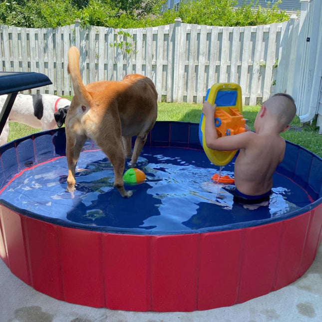 V-HANVER Dog Pool Pets Bathing Tub Plastic Wading Kiddie Pool for Medium and Large Dogs Kids - Portable Foldable Collapsible, 95 X 12 inch