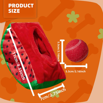 Andiker Dog Squeaky Toy with Plush Crinkle Fabric and Dog Tennis Balls Inside, Watermelon