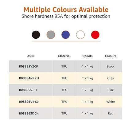 Amazon Basics TPU 3D Printer Filament, 1.75mm, Grey, 1 kg Spool (2.2 lbs)