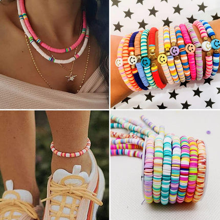 4500 PCS Clay Beads for Bracelets Making, 6mm 21 Colors Flat Round Polymer Clay Spacer Beads Jewelry Making Set with Pendant Charms Kit for DIY Jewelry Making