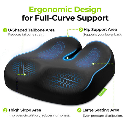 AUVON Contoured Seat Cushion for Tailbone Pain&Thigh Pressure Relief, SO4182 BLACK