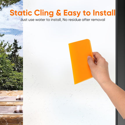 Funfox Window Film for Privacy, Frosted Glass Sticker Non-Adhesive Opaque Vinyl Window Film Covering Sun Blocking Static Cling Anti-UV for Bathroom Office Living Room Matte White 35.4 x 157 inch