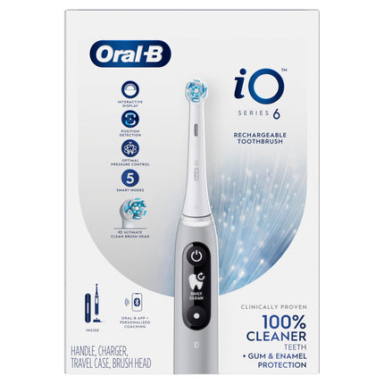 Oral-B iO6 Electric Toothbrush, for a Deep Clean and Whiter Teeth, Opal Grey, iO Series 6 with 1 Toothbrush, 1 Brush Head, and 1 Travel Case