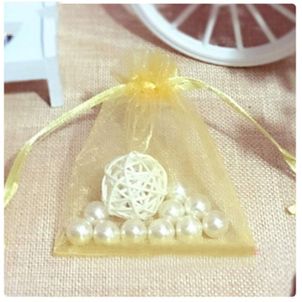 Pimuza 100pcs 5x7 inch Gifts Wrap Bags Gold, Organza Sheer Fabric Bulk, Drawstring