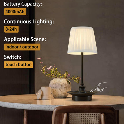 GyroVu LED Cordless Battery Operated Table Lamp Rechargeable, Black