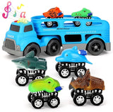 Transport Truck Set Dinosaur Toys 6 Vehicles in Friction Powered Carrier Truck Cars Toys with Music and Light Gift for Toddlers-Most Popular Toys T46