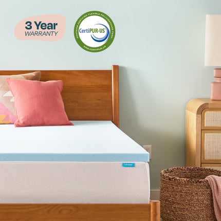 Linenspa 2 Inch Memory Foam Mattress Topper, Gel Infused RV SHORT QUEEN Mattress Topper, CertiPUR-US Certified Blue
