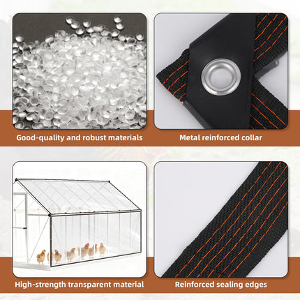 Fukaisu 2pcs Chicken Coop Cover, 3.5x2m/11.48x6.56 Feet Waterproof Clear Tarp for Chicken Coop Run Cover with 30 Cable Ties Heavy Duty PVC Pheasantry Runway Wrap for Outdoor Winter Farm