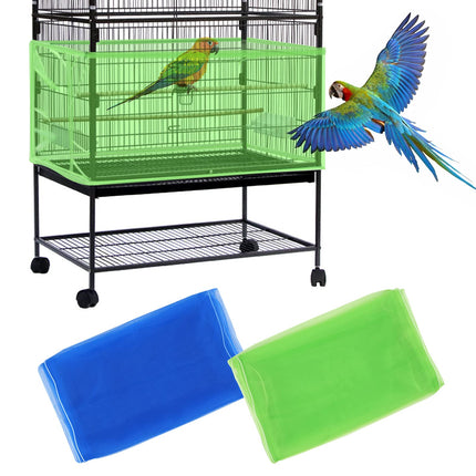Daoeny 2PCS Large Bird Cage Cover, Bird Cage Seed Catcher, Adjustable Soft Airy Nylon Mesh Net, Birdcage Cover Skirt Seed Guard for Parrot Parakeet Macaw African Round Square Cages (Blue + Green)
