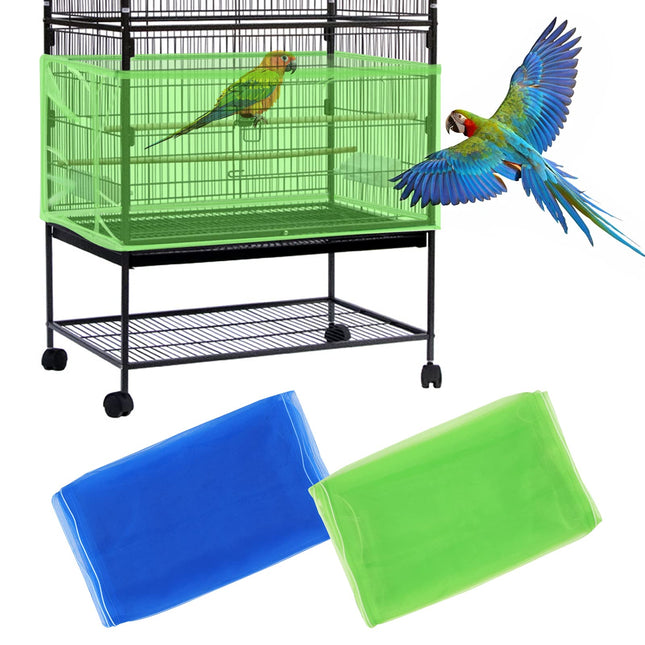 Daoeny 2PCS Large Bird Cage Cover, Bird Cage Seed Catcher, Adjustable Soft Airy Nylon Mesh Net, Birdcage Cover Skirt Seed Guard for Parrot Parakeet Macaw African Round Square Cages (Blue + Green)