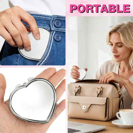 Path to Love Double-Sided Pocket-Sized Scratch-Resistant Cute Heart Compact Travel Mirror