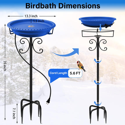 Daoeny Outdoor 100W Heated Birdbath Bowl Thermostat Control with 5-Prong Metal Base