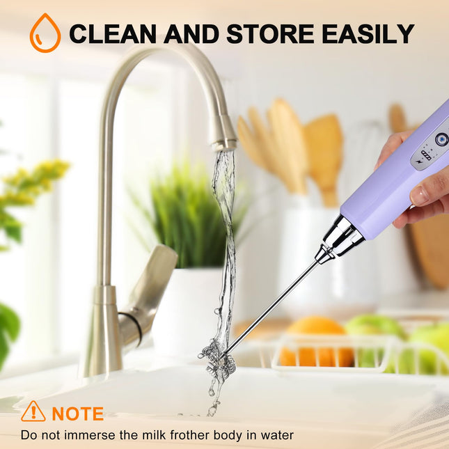YUSWKO Handheld Milk Frother Wand for Coffee, Rechargeable Electric Whisk with 3 Heads 3 Speeds Drink Mixer Coffee Frother for Latte, Cappuccino, Hot Chocolate, Egg