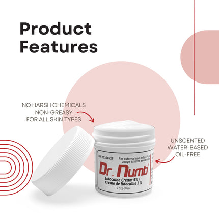 Dr. Numb Tattoo Numbing Cream 5% Lidocaine Maximum Strength Topical Anesthetic | Fast-Acting Pain Relieving Cream for Tattoos, Piercing, Microneedling, Waxing, Microblading, 2 Oz