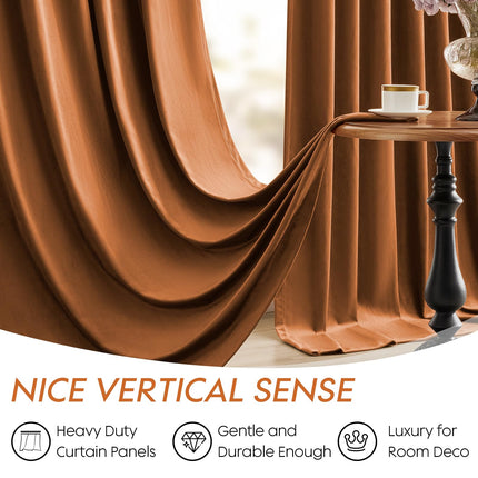 Dreaming Casa 100% Blackout Curtains 52"Wx96"L Soft Luxury 2-Panel Curtains, Amber Golden