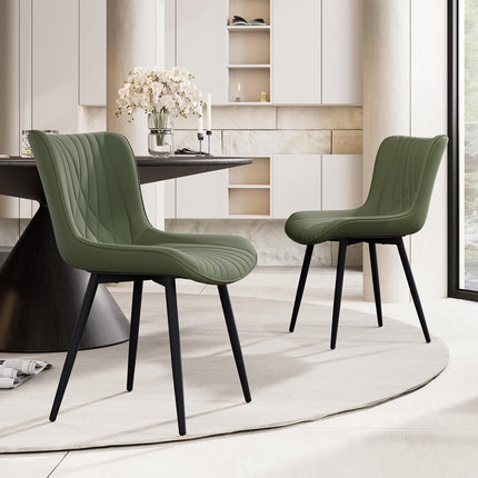 YOUTASTE Green Dining Chairs Set of 2, Mid-Century Modern Faux Leather Upholstered Kitchen Chairs with Black Metal Legs, Supports 300 lbs, Comfortable Accent Chairs for Living Room, Bedroom