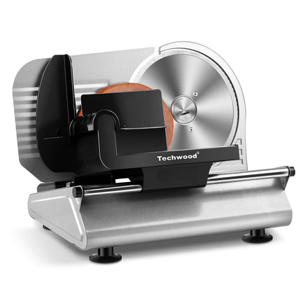 Meat Slicer, Techwood 150W Electric Food Slicer with Removable 7.5” Stainless Steel Blade, Deli Fruit Vegetable Cutter with Adjustable Knob for Thickness, Food Carriage & Non-Slip Feet, Double Blade
