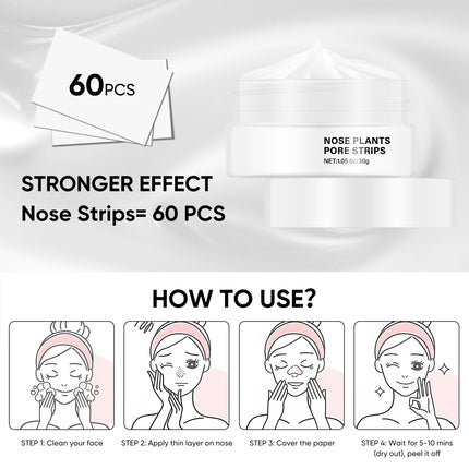 MOOYAM 60pcs Blackhead Peel Off Mask Nose Plants Pore Strips for Nose & Face, 30g/1.05 OZ