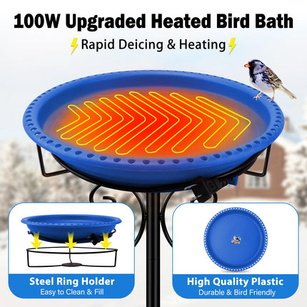 Daoeny Outdoor 100W Heated Birdbath Bowl Thermostat Control with 5-Prong Metal Base