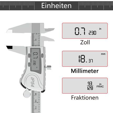 MOOCK Digital Caliper, Durable 6inch/150mm Stainless Steel Electronic Measuring Tool Vernier Calipers, Inch Fractions Milimeter Conversion, IP54 Protection Accurate Gauge with LCD Screen