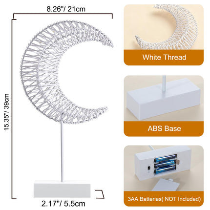 Lewondr Moon Shape Rattan Battery Powered Light, Winding Thread LED Crescent Lamp Light