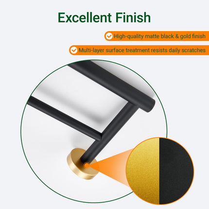 Miyili 24-Inch Bathroom Double Towel Rack Black & Gold