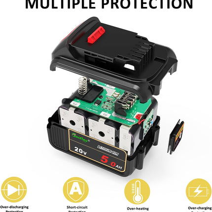 2 Pack Waitley 20V 5.0Ah Replacement Battery Compatible with Dewalt DCB200 DCB203 DCB204 DCD780 DCD785 DCD795 DCF885 DCF895 DCS380 DCS391 Li-ion Battery Tools