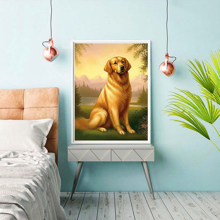 Reofrey 5D Diamond Grass Dog Golden Retriever Paint Kit with Diamonds Art Rhinestone Embroidery Cross Stitch Craft Decor (30x40 cm/ 12x16 inch）